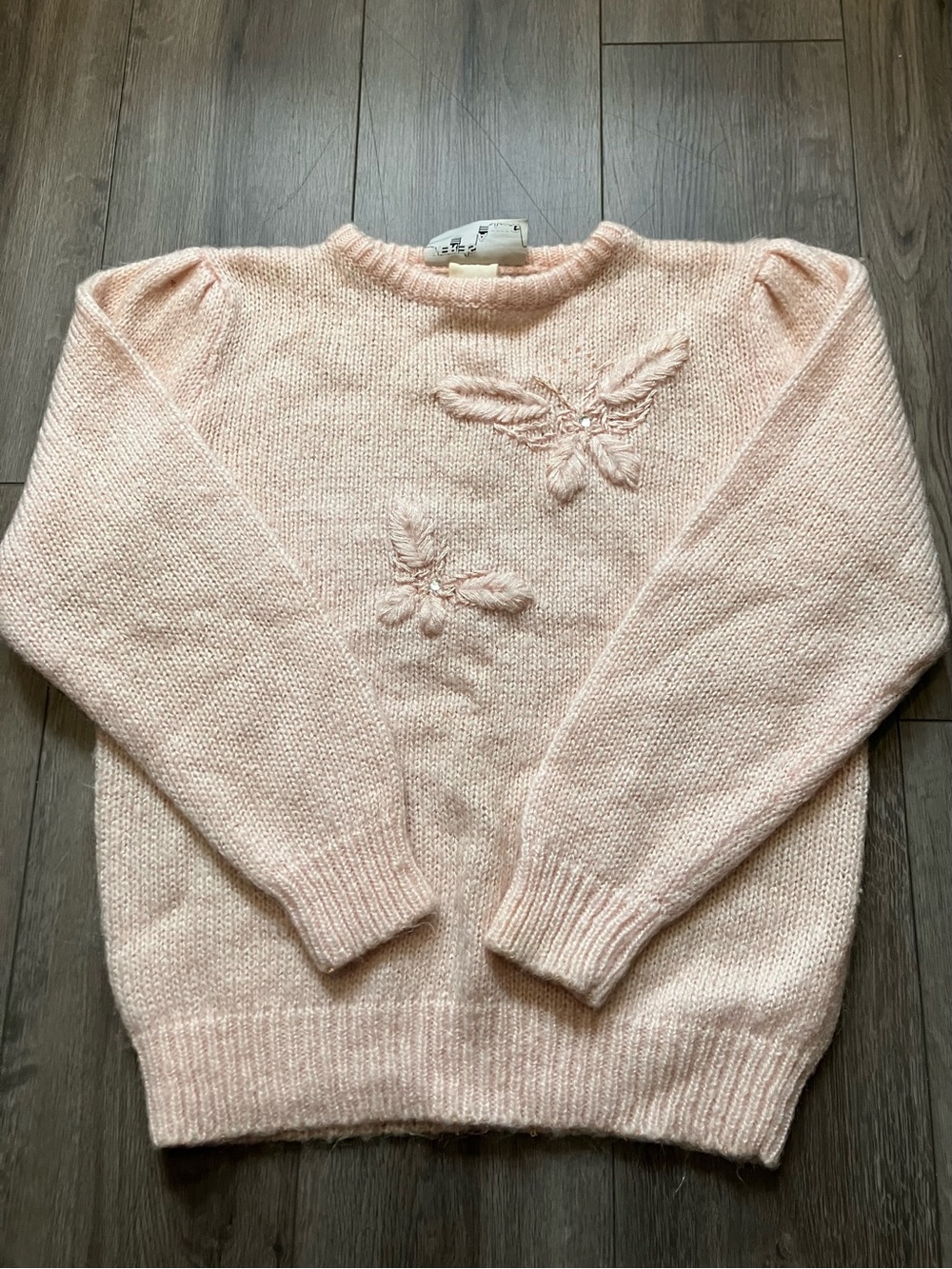 Here’s A Hug Vintage Pink Knit Butterfly Pullover Sweater Puff Sleeve Women’s M